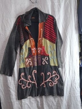 Rising International Black Multi Patchwork Embroidered Trench Coat